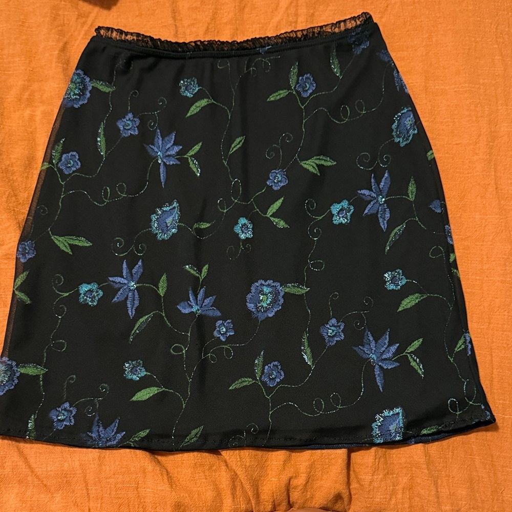 Floral Embroidered Black Skirt